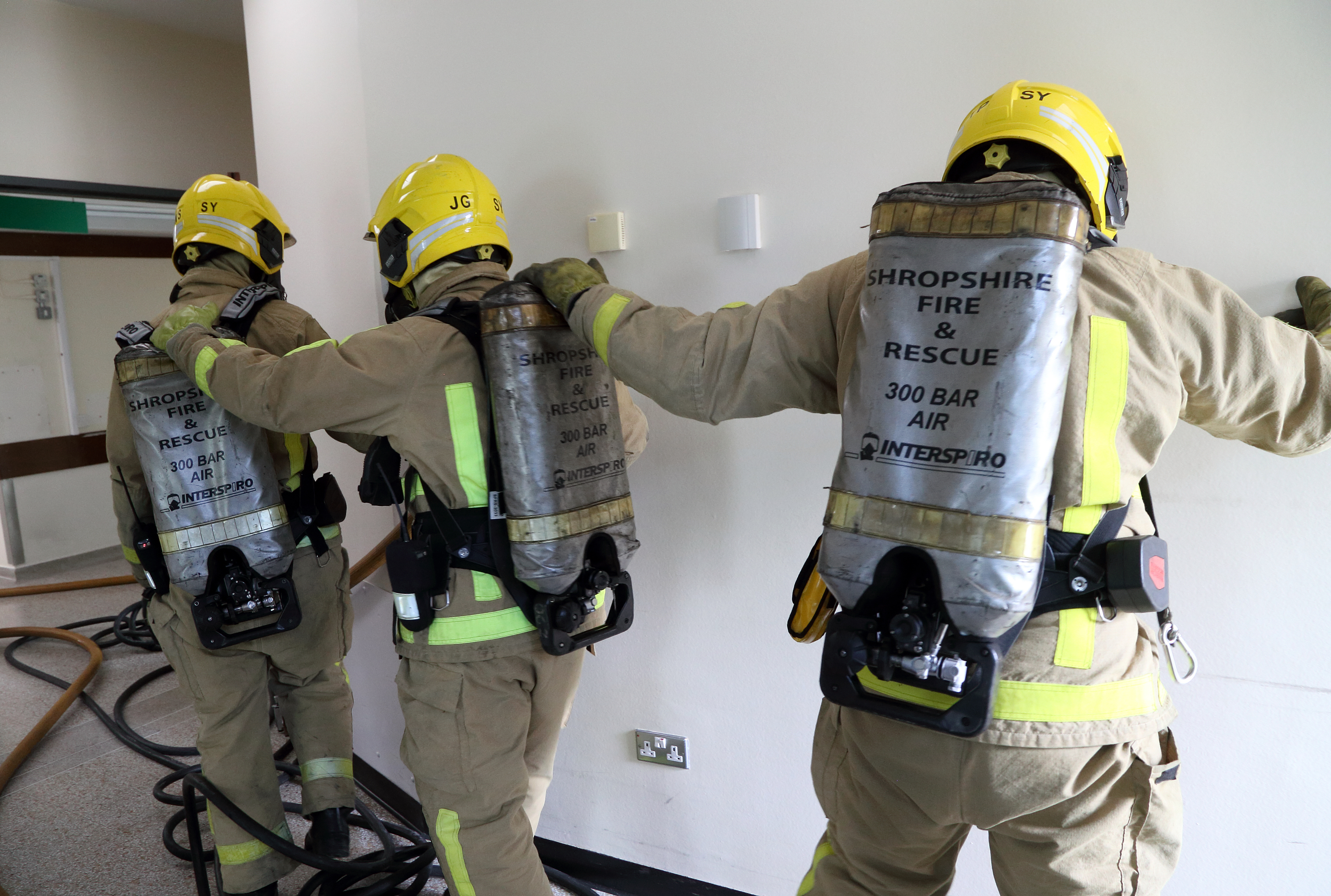 Shropshire firefighters train to search and rescue casualties in a training exercise at Royal Shrewsbury Hospital.