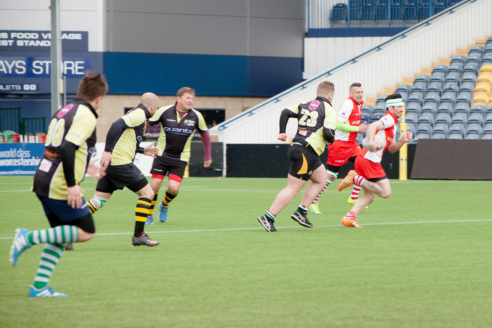 Bridgnorth firefighter Luke Veal (in green sleeves) during the 30 hour world beating rugby challenge for charity