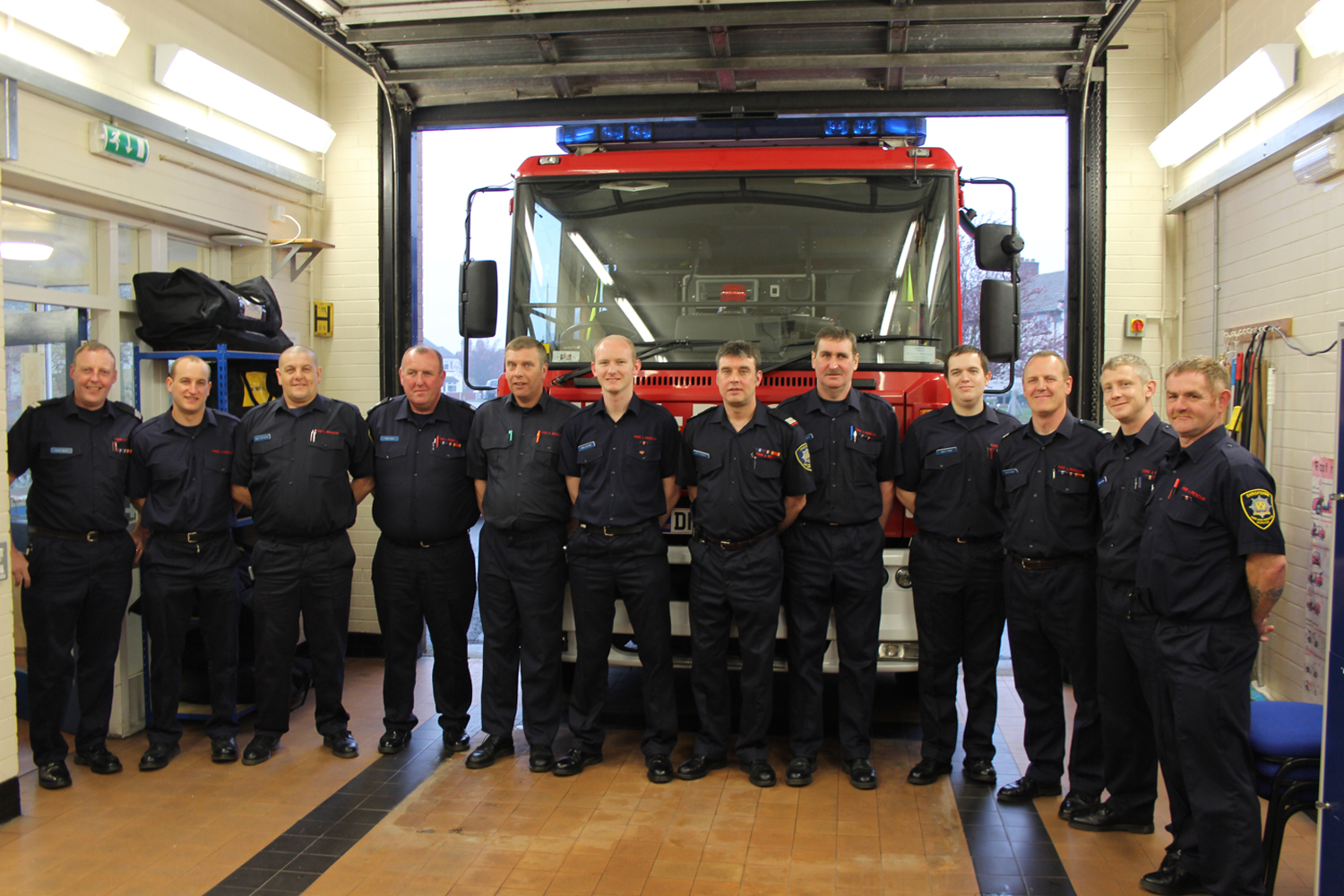Watch Manager Tony Peck (far left)is in charge of Prees Fire Station and has been an “on call” firefighter for nearly 32 years. He is pictured with his crew.