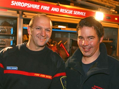 Russell Goodwin and Shaun Groves in front of fire appliance
