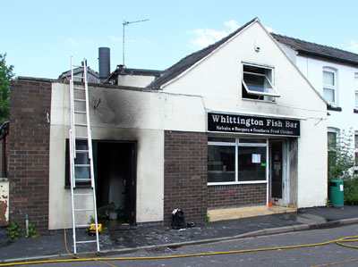 Whittington Fish Bar after the fire