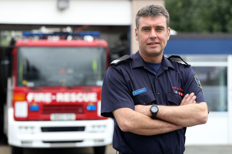 On call firefighter Jez Chambers has been promoted since receiving help for dyslexia