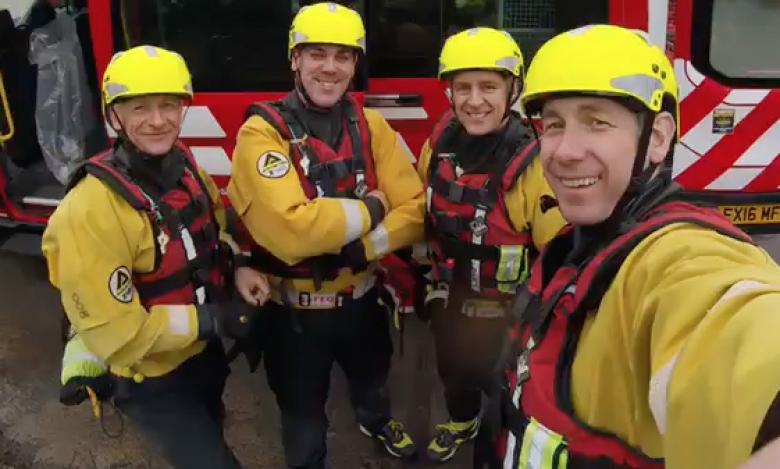 Shropshire Fire and Rescue Service Station Managers undergoing the flood water rescue training were(left to right) Ian Leigh, James Bainbridge, Chris White and Craig Jackson.