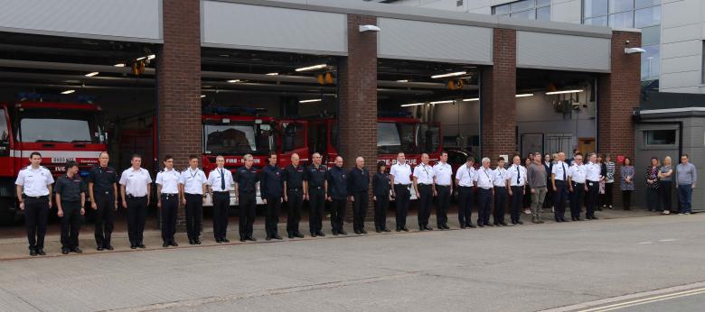 Firefighters and staff from Shrewsbury fire HQ at today's memorial tribute