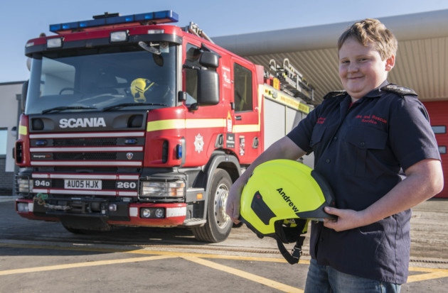 Andrew, pictured at a Suffolk fire station on his round the UK fire station tour, will be in Shropshire on Friday, April 1.