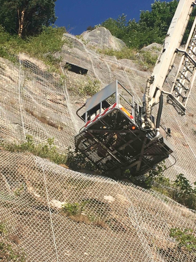 A firefighter and an RSPCA officer aboard the Aerial Ladder Platform to rescue a Peregrine Falcon in Bridgnorth, Shropshire