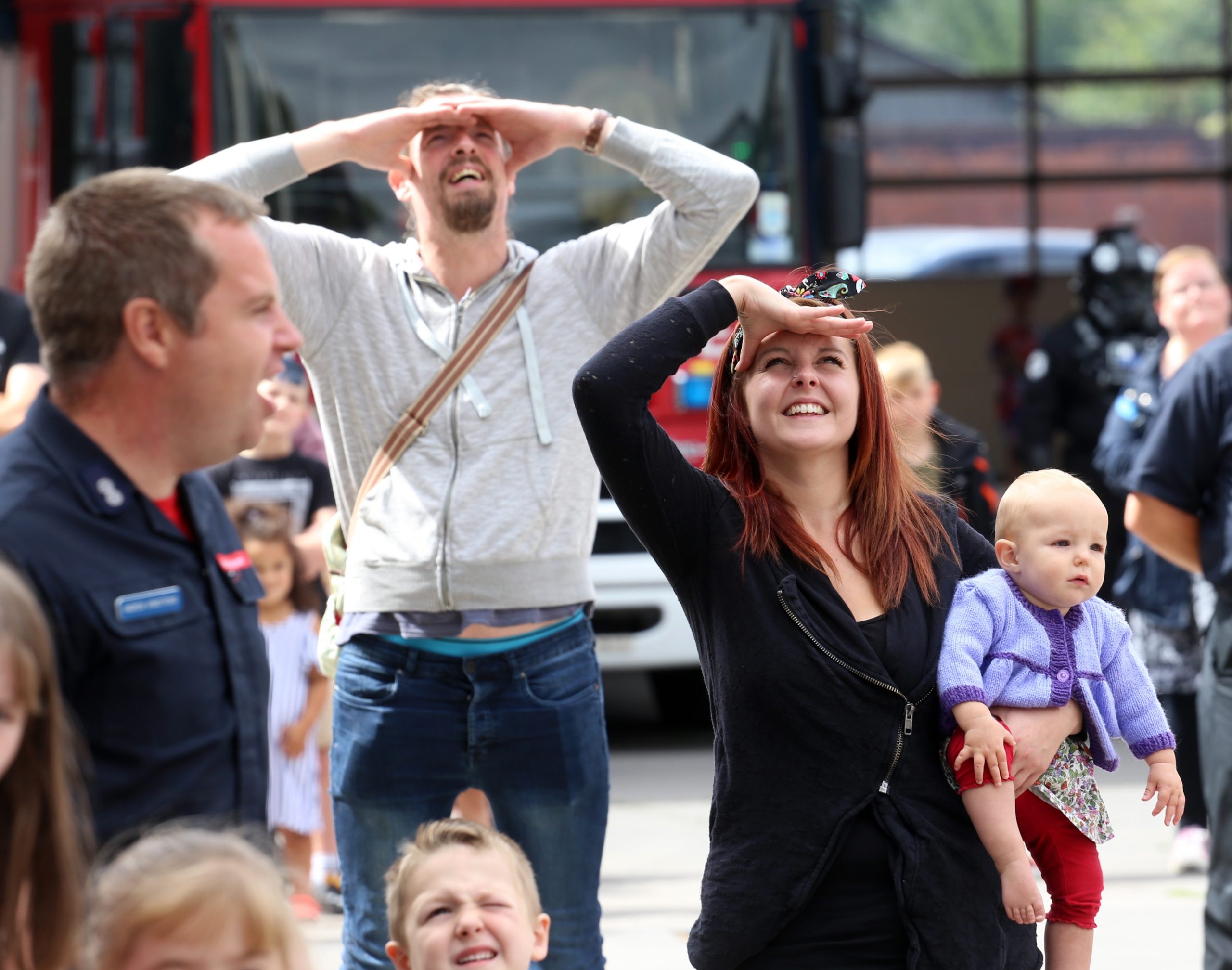Visitors to the open day watch the ALP in action above Shrewsbury Fire Station