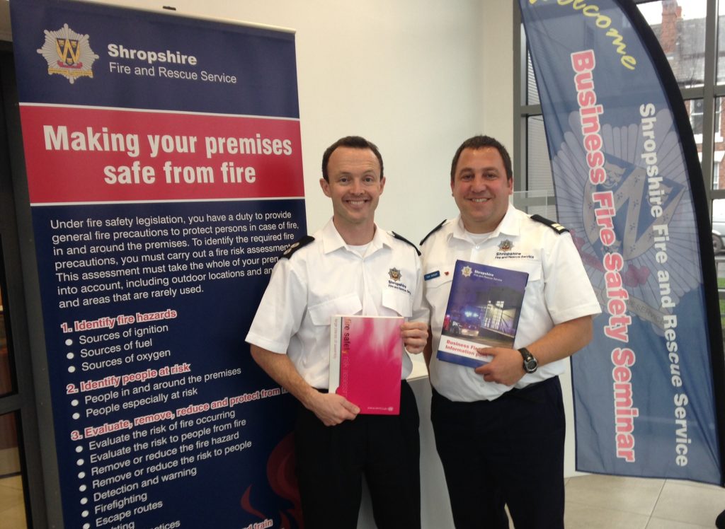 Pat Johnson and Tony Wenger (right) from the Prevention Department at Shropshire Fire and Rescue Service are running essential fire safety sessions for Shropshire businesses in September. Fire regulations introduced a decade ago apply to virtually all premises and cover nearly every type of building, structure and open space.