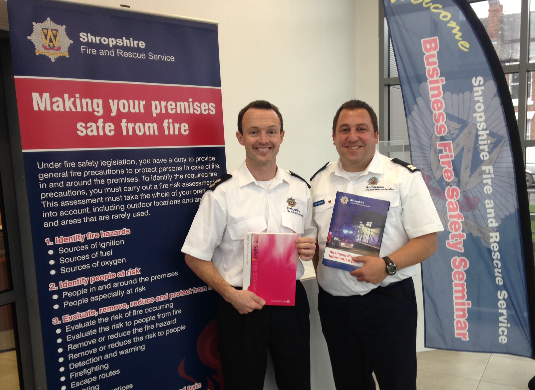 Pat Johnson and Tony Wenger (right) from the Prevention Department at Shropshire Fire and Rescue Service are running essential fire safety sessions for Shropshire businesses in September. Fire regulations introduced a decade ago apply to virtually all premises and cover nearly every type of building, structure and open space.