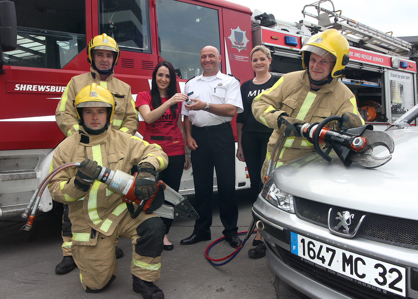 Shropshire firefighters with scrap car