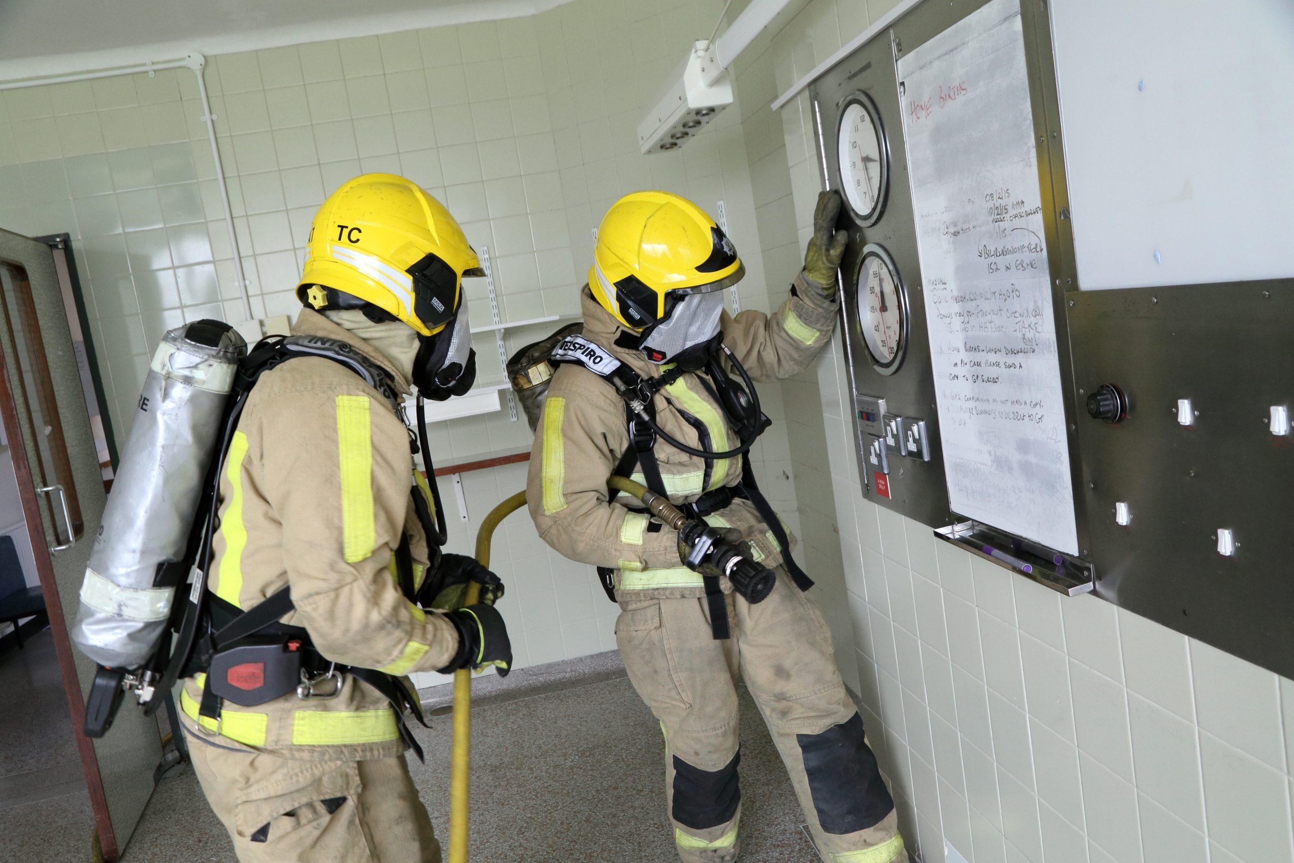 Shropshire firefighters train to search and rescue casualties in a training exercise at Royal Shrewsbury Hospital.